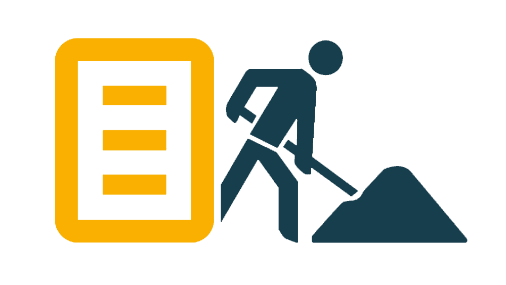 Icon für das Thema Schachtschein mit einem Schachtsymbol und einer Person mit Schaufel