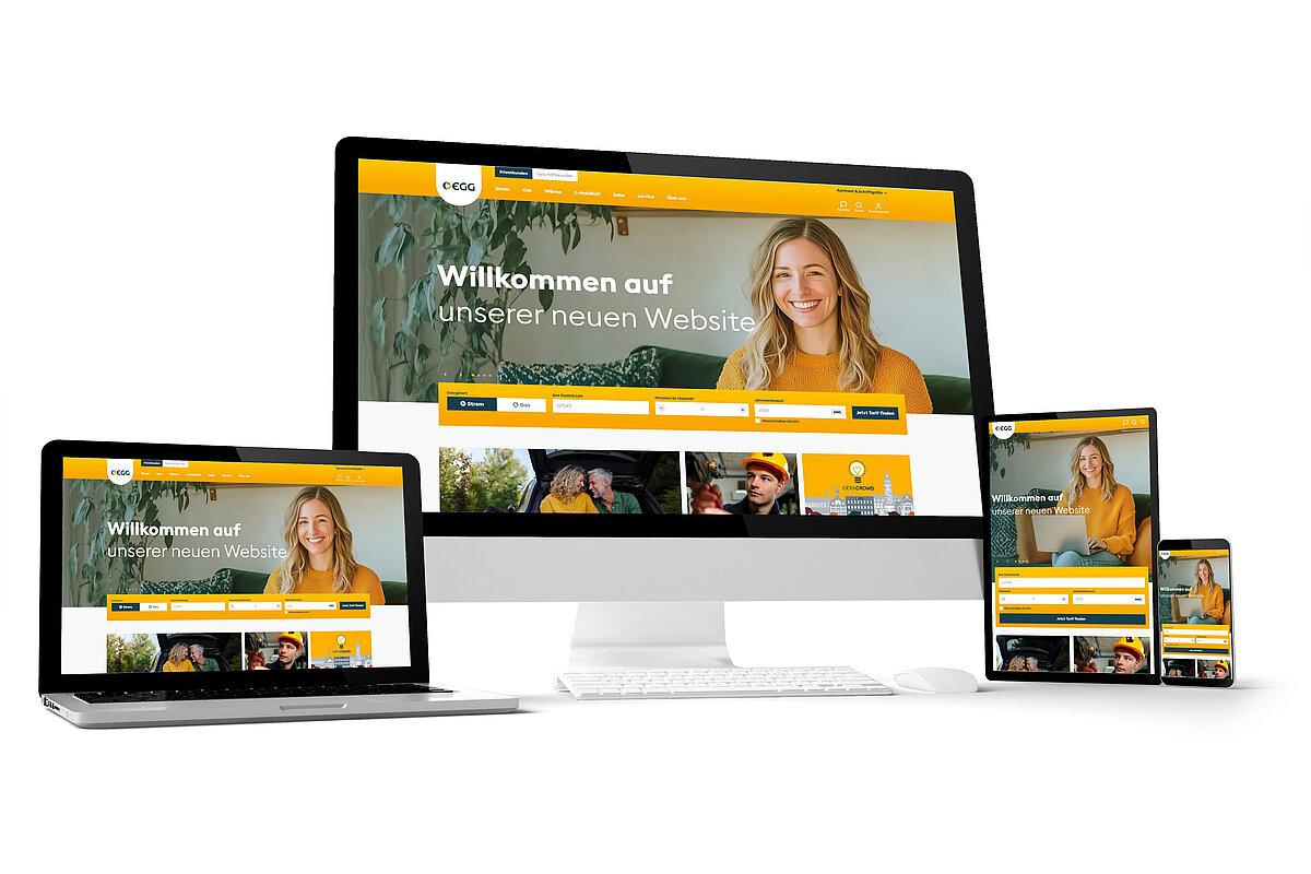 Verschiedene Ansichten der EGG-Website auf verschiedenen Endgeräten